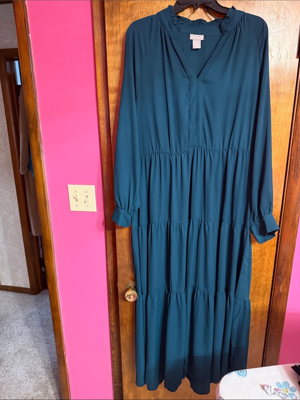 Lucky Brand Teal Tiered V-Neck Maxi Dress
